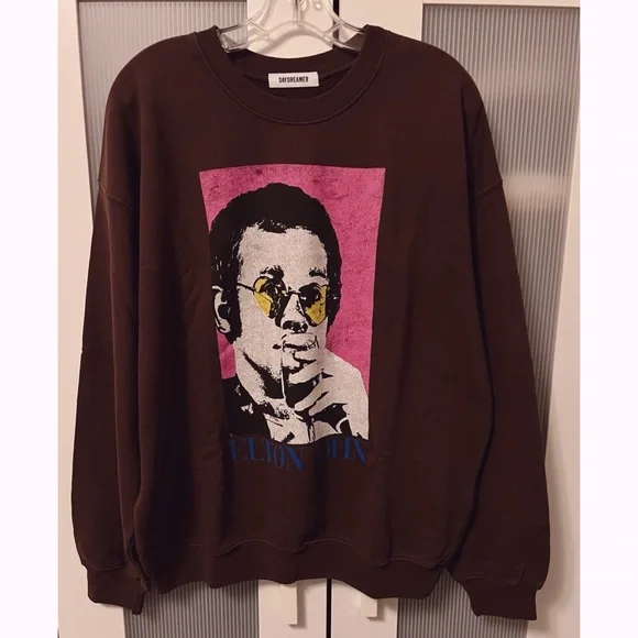 NWOT DAYDREAMER Elton John Heart Glasses BF Crew Coffee Quartz Sweatshirt Size M - Picture 4 of 13